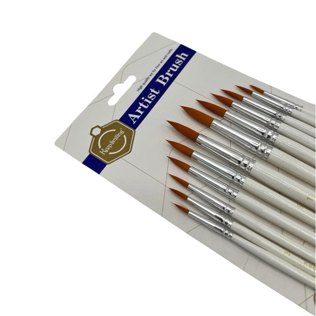Keep Smiling 10-Piece White & Gold Round Pointed Artist Brush Set - 0018R