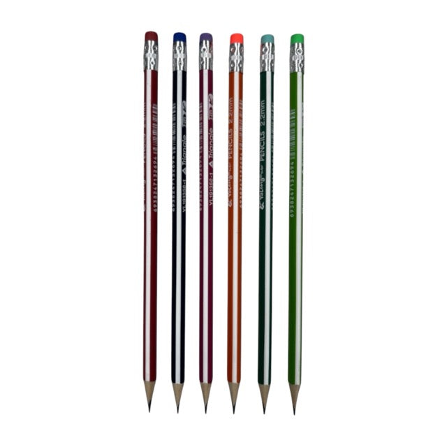 Triangle Black HB Lead Pencils Set - Metallic Stripes (12-Piece Pack)