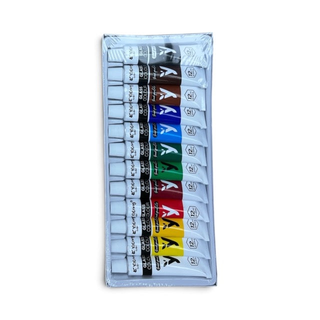 Glass Paint Colors Set (12 Pack – 12ml Tubes)