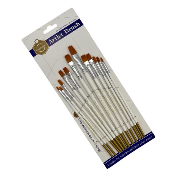Keep Smiling 10-Piece White &amp; Gold Flat Shader Artist Brush Set - 0018F