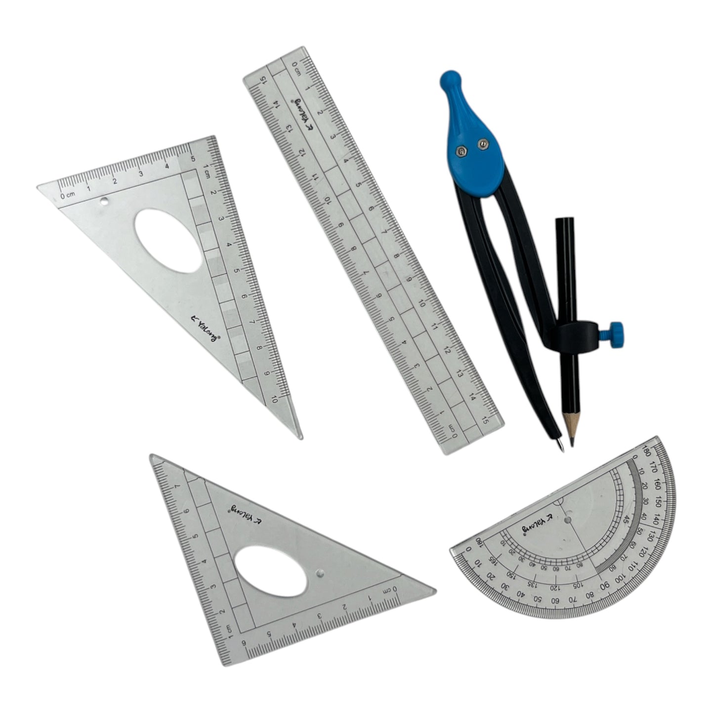 8-Piece Essential Compass & Transparent Ruler Geometry Set - 19066