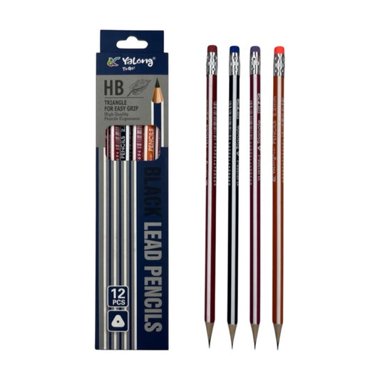 Triangle Black HB Lead Pencils Set - Metallic Stripes (12-Piece Pack)