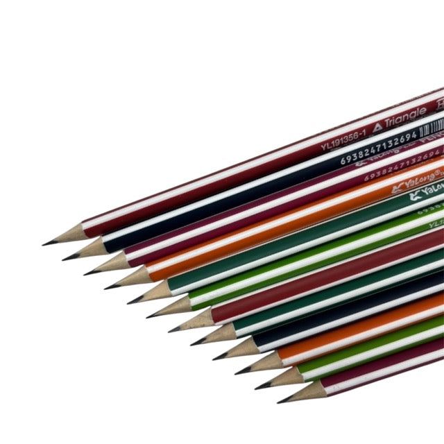 Triangle Black HB Lead Pencils Set - Metallic Stripes (12-Piece Pack)