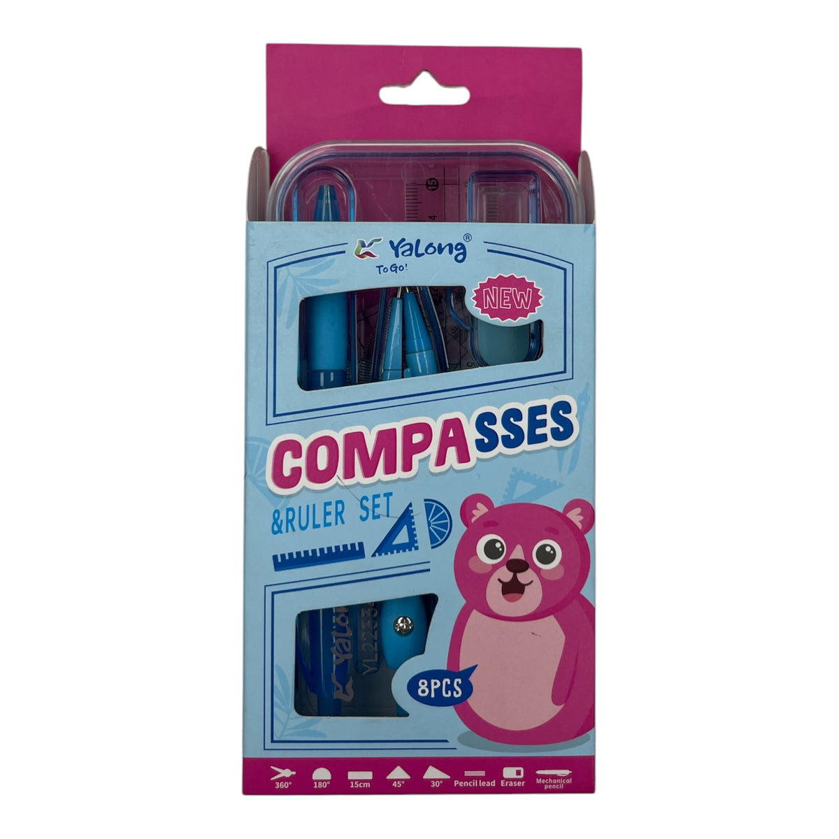 8-Piece Compasses &amp; Ruler Set - Pink Bear Edition - 223341