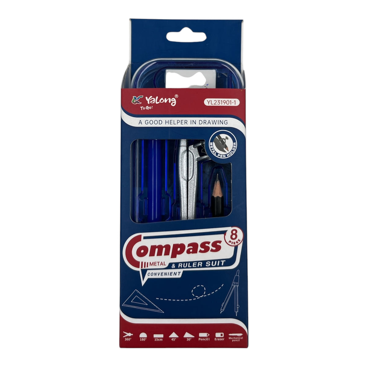 8-Piece Metal Compass &amp; Ruler Suit Geometry Set - YL231901