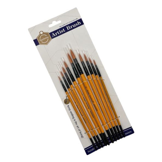 Keep Smiling 10-Piece Round Pointed Artist Brush Set - 6095R