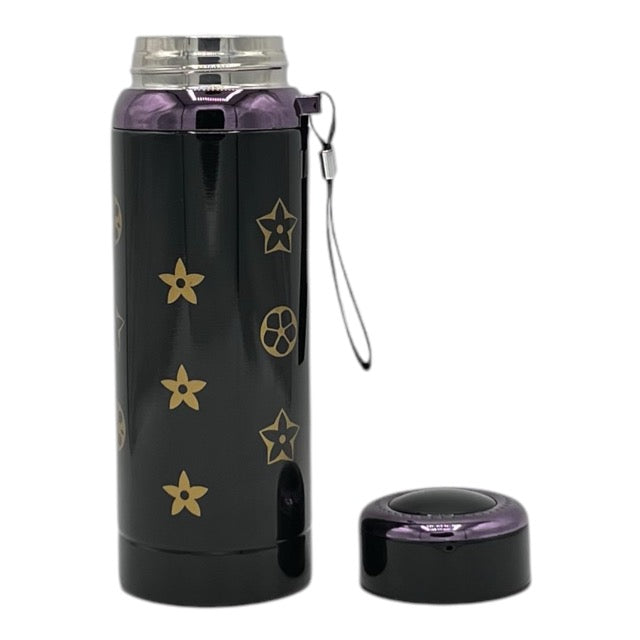 Meta Title Insulated Onyx Black Flask with Gold Floral | Vacuum Bottle - 7712