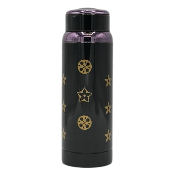 Meta Title Insulated Onyx Black Flask with Gold Floral | Vacuum Bottle - 7712