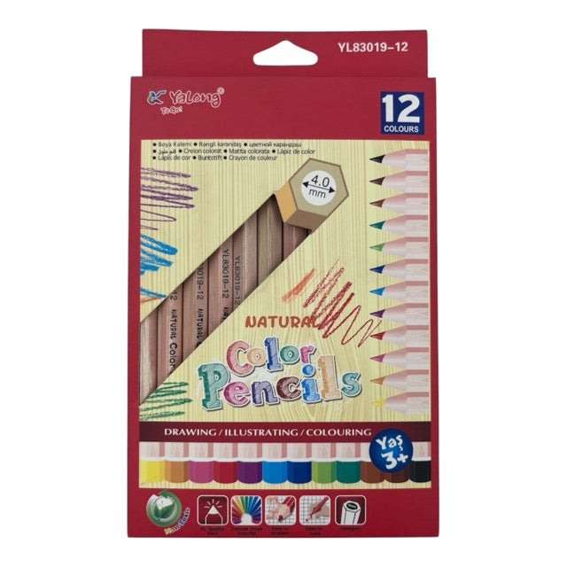 Natural Wood Hexagonal Colored Pencils Set (12-Piece Pack) 83019