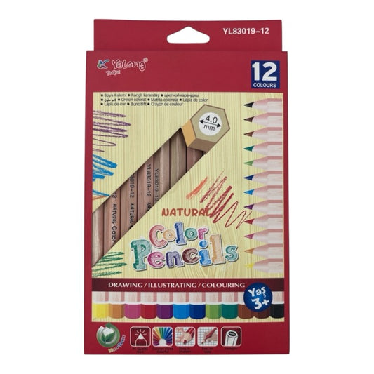 Natural Wood Hexagonal Colored Pencils Set (12-Piece Pack) 83019