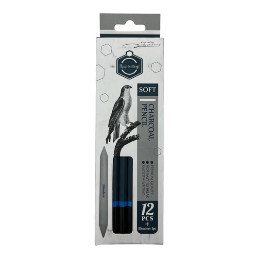 Professional Soft Charcoal Pencil Set (12-Piece + Blender) - 10120S