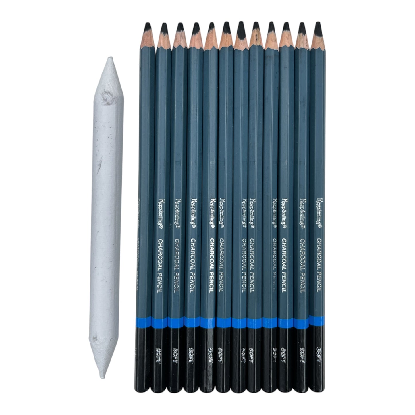 Professional Soft Charcoal Pencil Set (12-Piece + Blender) - 10120S